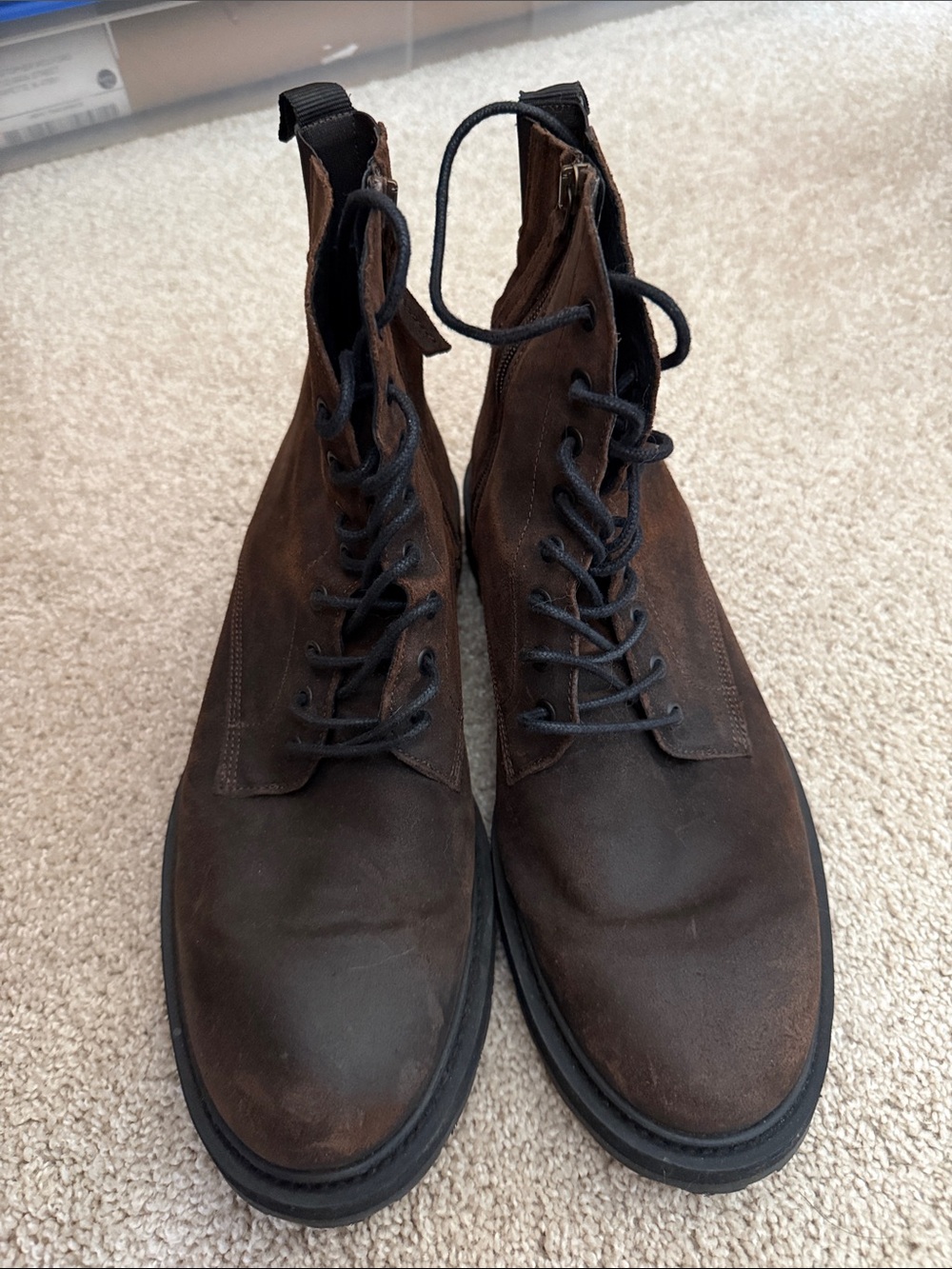 Shoe the Bear Brown Grey Leather Boots Lace Up Zip Side